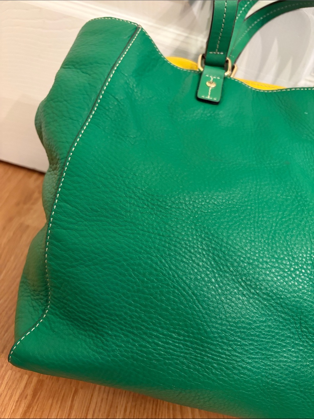 Frances Valentine Green Pebbled Leather Tote Bag with Gold-Toned Hardware - Picture 9 of 15